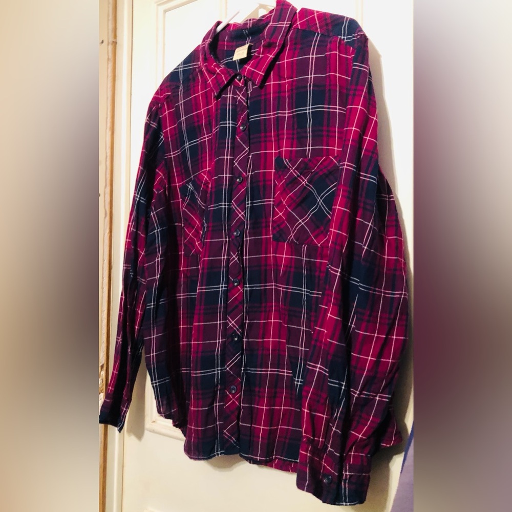 Vintage Faded Glory Women’s LS  Button Pink Purple Navy Plus Size 2xLG  Bohemian
